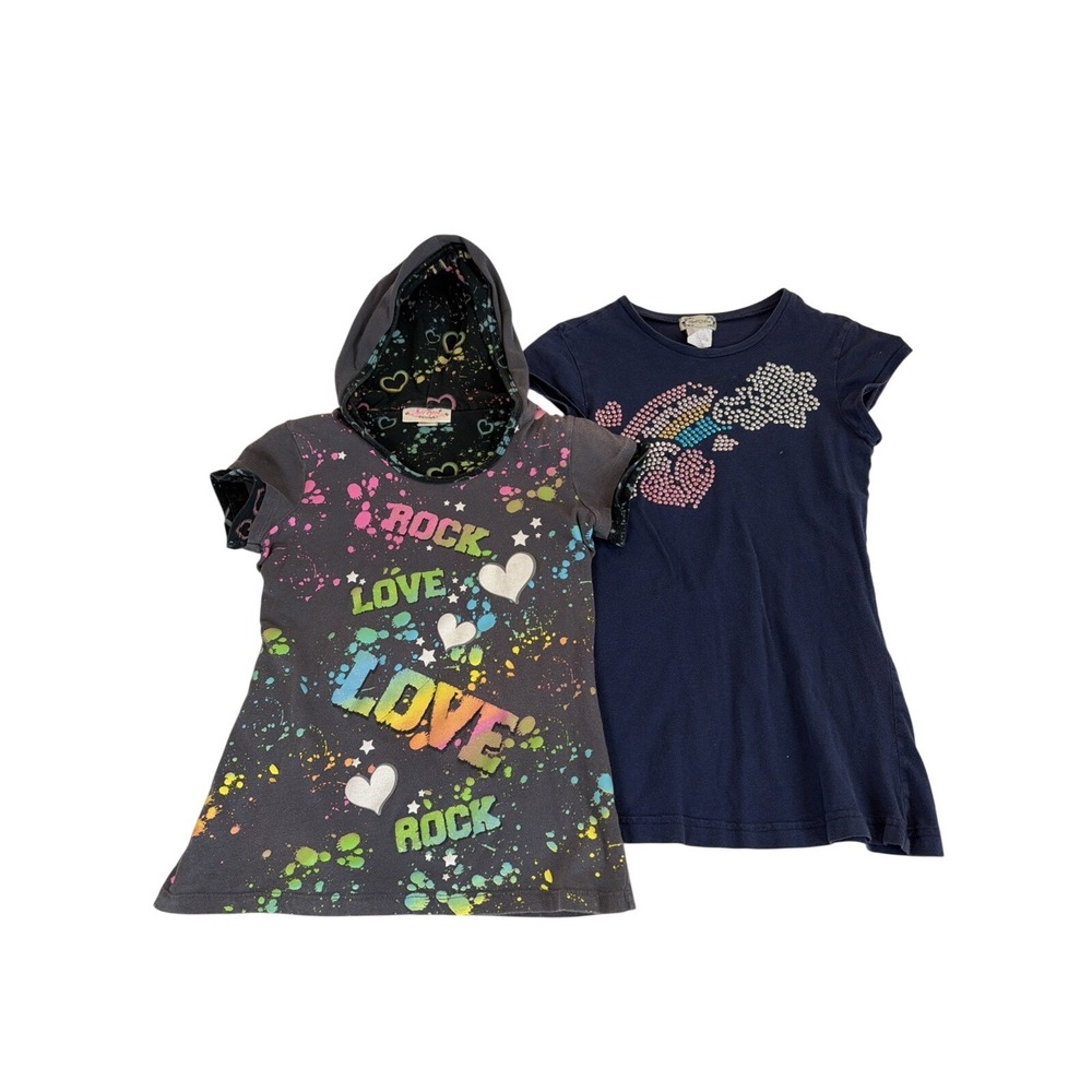 Vintage Self Esteem‎ Grey Hooded Size 14 Short Sleeve Layered Y2K 90s